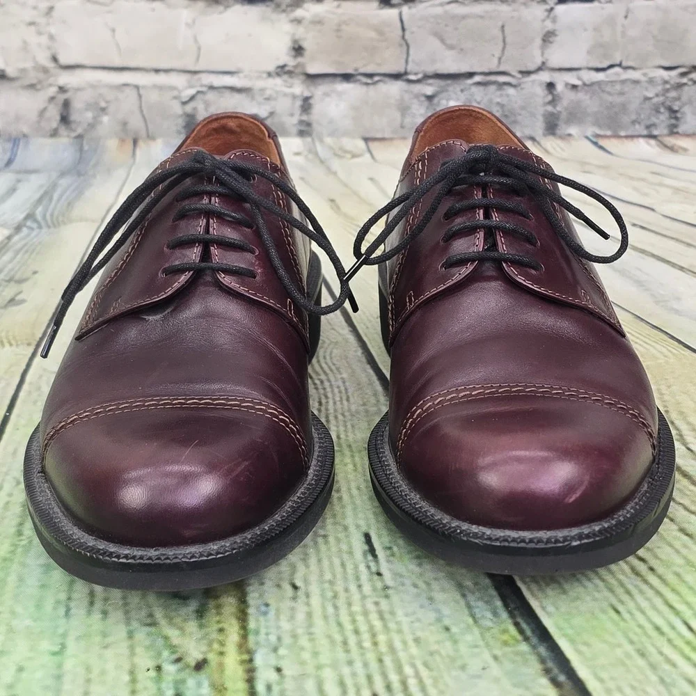 ECCO Cap Toe Oxford Dress Shoes Mens 41 Burgundy Leather Lace Up Shock Point